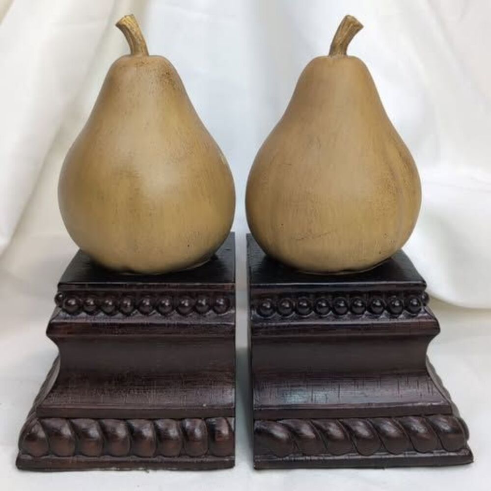 "Pair Of Pears" Book Ends 8 1/2"X4 1/4" Hand Painted Resin Good Condition